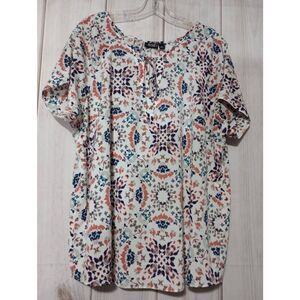 Ladies 1x a.n.a Women's White Patterned Blouse Top Short Sleeve Casual